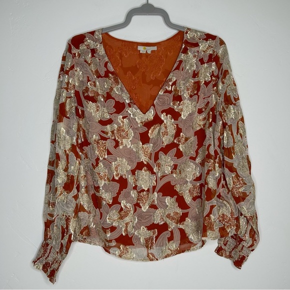 Boden Autumn Floral Blouse Long Sleeves Gold Lurex Size 14 - Picture 1 of 14